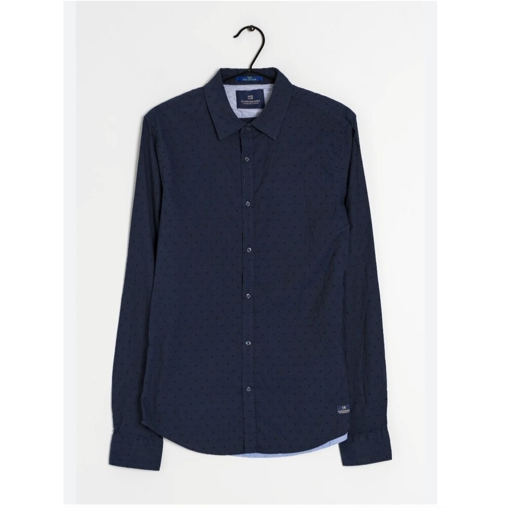 Scotch & Soda Navy Dot Long Sleeve Button Down Shirt Large Textured Cotton